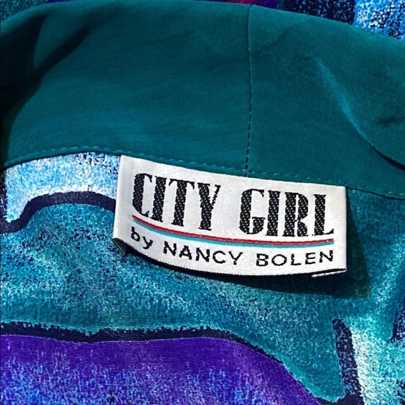 Vintage Green and Purple Geometric Blazer with Notched Lapels - Picture 2 of 7